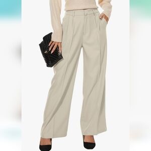 Women High Waist Wide Leg Pants Loose Fit Back Elastic Waist Pleated Trousers